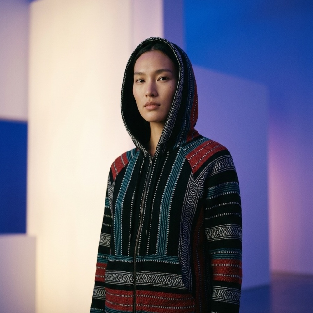 Rag and Bone size S Striped Hooded Zip-Up Jacket in Black, Red & Teal